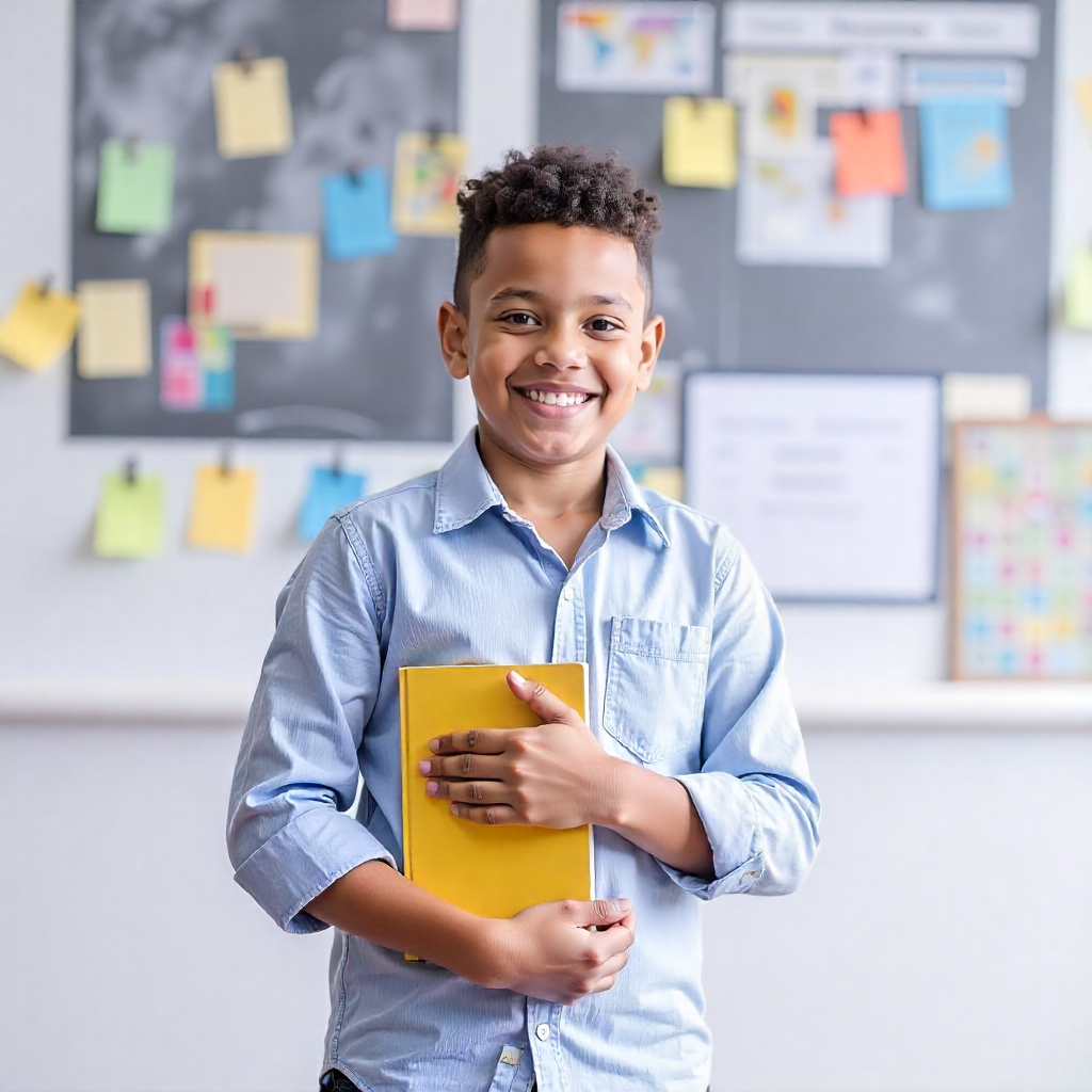 Student holding a yellow book